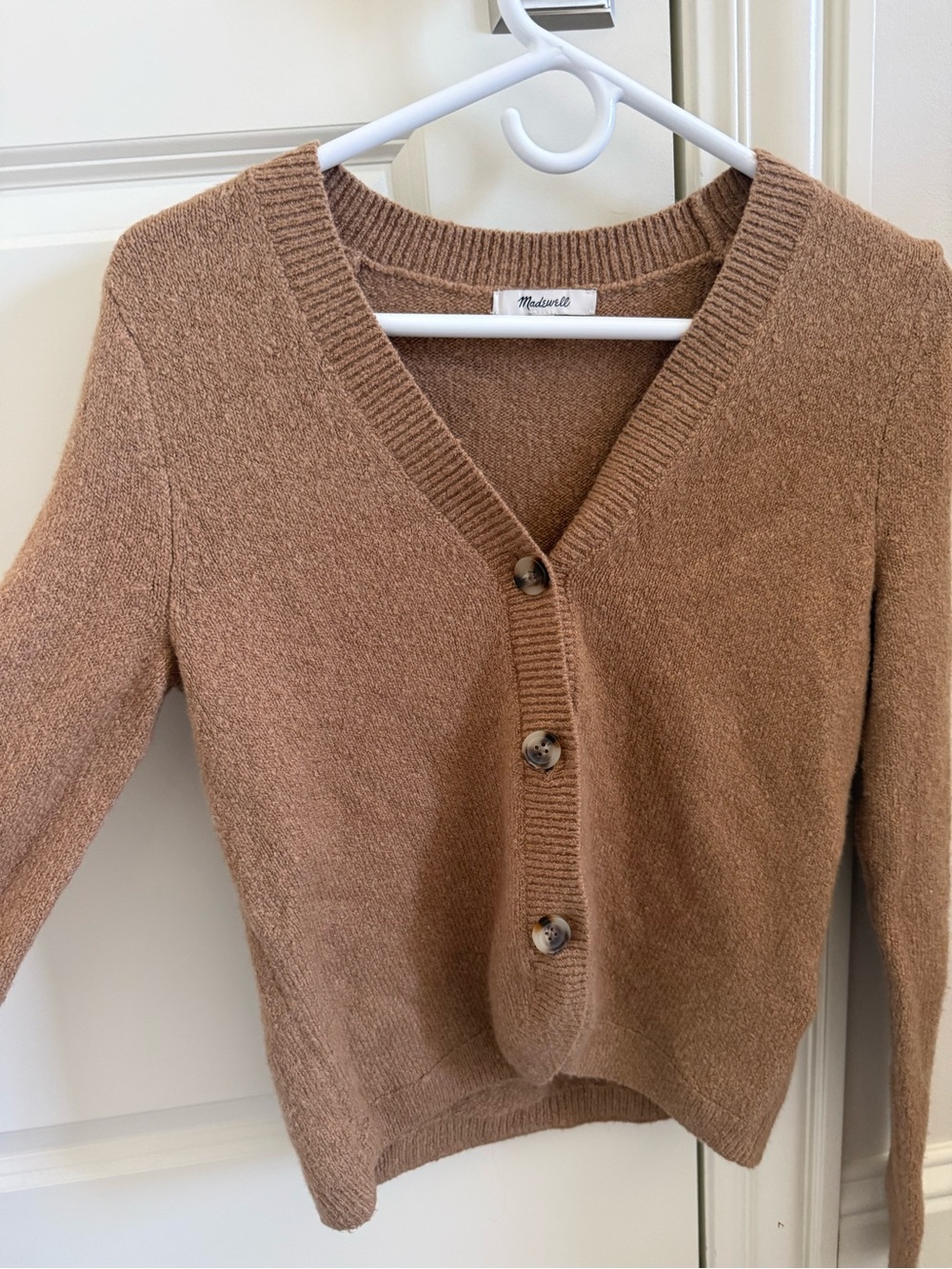 Madewell Cozy Camel V-Neck Button Cardigan